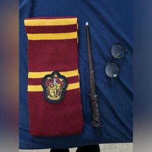 Harry Potter costume items- glasses, scarf and wand that lights up